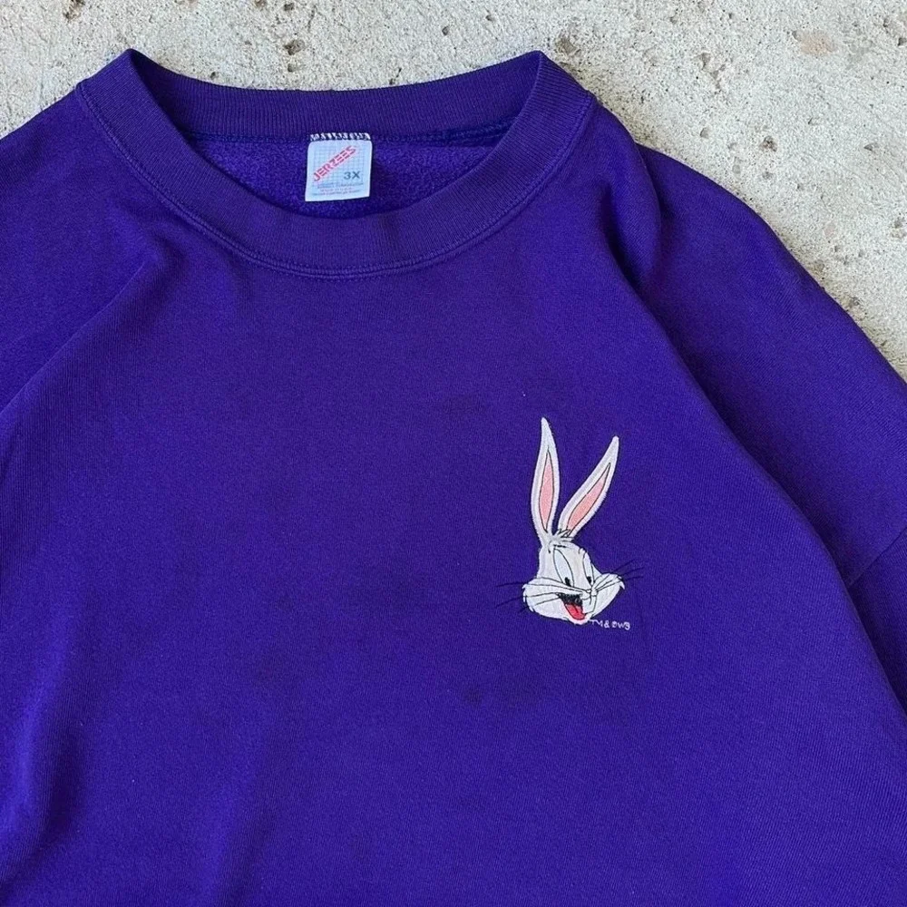 Vintage Bugs Bunny Looney Tunes Embroidery Purple Crewneck